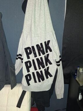 PINK Victoria's Secret Gray Hoodie with Black Sparkle Logo